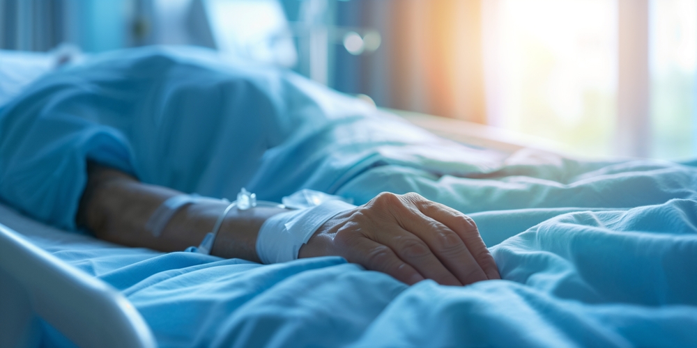 Hand in hospital bed